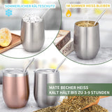 Tasse Mate moderne 340 ml, ensemble de tasses isothermes à double paroi en acier inoxydable Yerba Mate, tasse à thé Mate avec couvercle sans BPA, bombillas et brosse de nettoyage (argent)