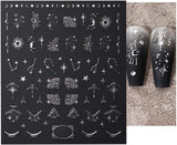 Autocollants d'ongles métalliques argentés 3D, autocollants d'ongles pour femmes, étoile, lune, soleil, feuille d'ongles, autocollants auto-adhésifs, autocollants d'ongles papillon, autocollants d'ongles, accessoires de conception d'ongles, 8 pièces