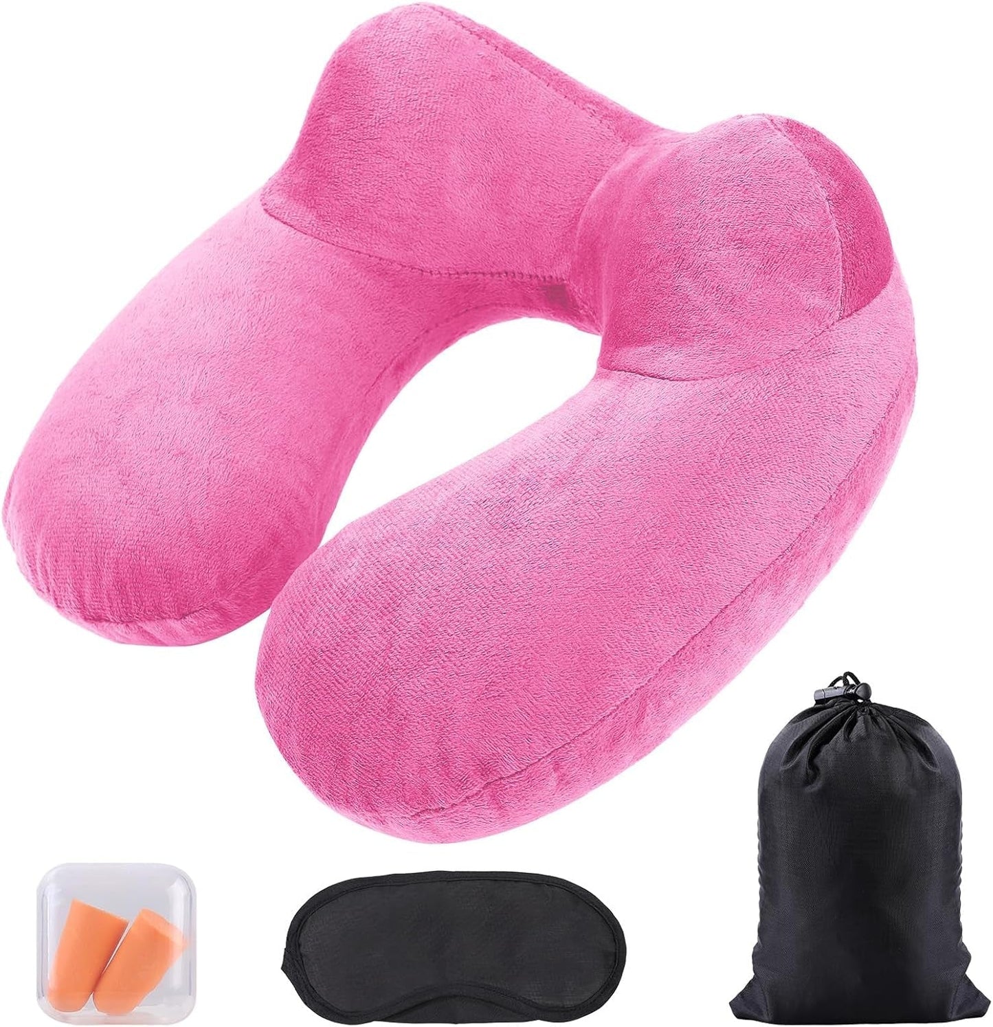 Aiqinu Oreiller Gonflable pour Le Cou, Oreiller Gonflable Compact pour Le Cou Rapide avec Housse d'oreiller Lavable pour Les Voyages en Voiture, Avion, Train, Bureau, Oreillers de Voyage en Famille Naty Shop Rose
