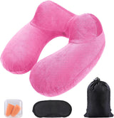 Aiqinu Oreiller Gonflable pour Le Cou, Oreiller Gonflable Compact pour Le Cou Rapide avec Housse d'oreiller Lavable pour Les Voyages en Voiture, Avion, Train, Bureau, Oreillers de Voyage en Famille Naty Shop Rose