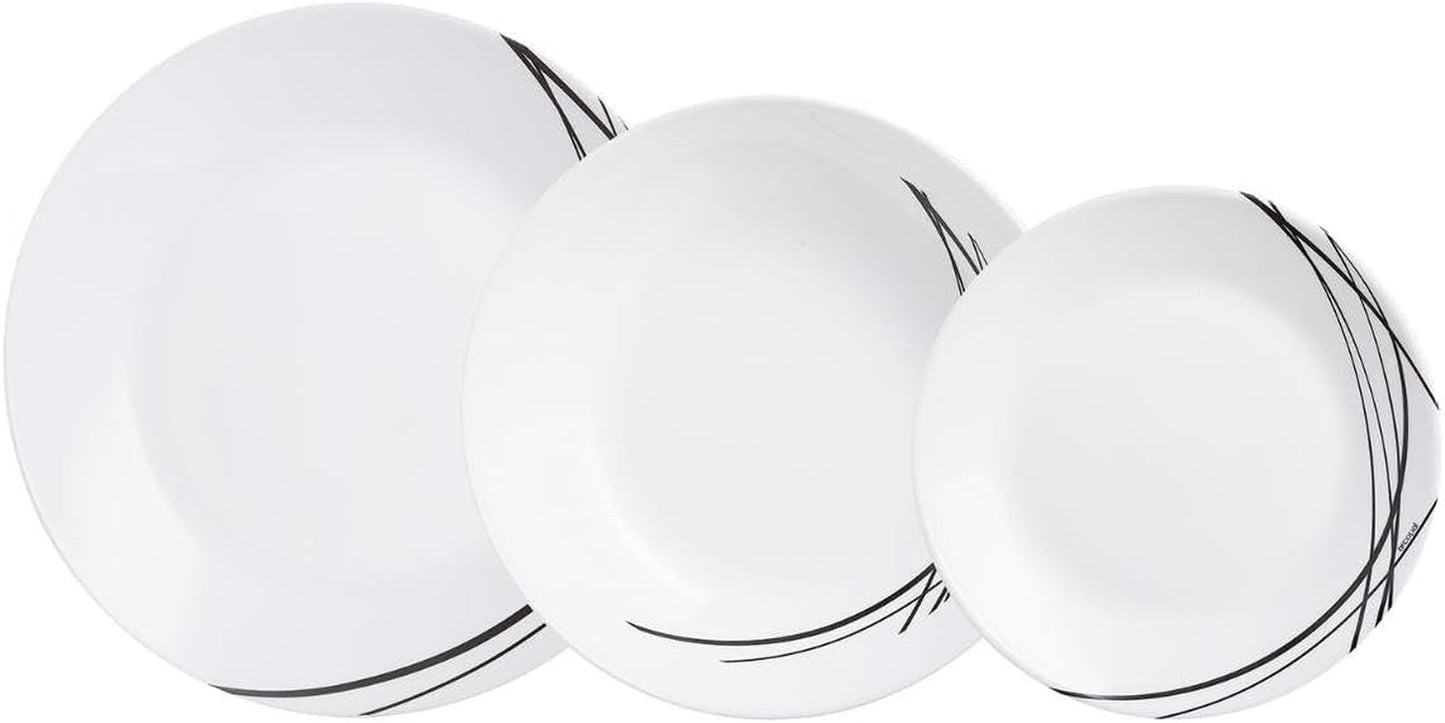 Service de table en verre opale extra résistant pour 6 personnes, sans BPA, 18 pièces