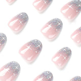 24pcs French Press On Nails Court Brillant Argent Design Ovale Ongles Artificiels Colle Sur Acrylique Brillant Ongles Faux Ongles Pour Femmes Filles