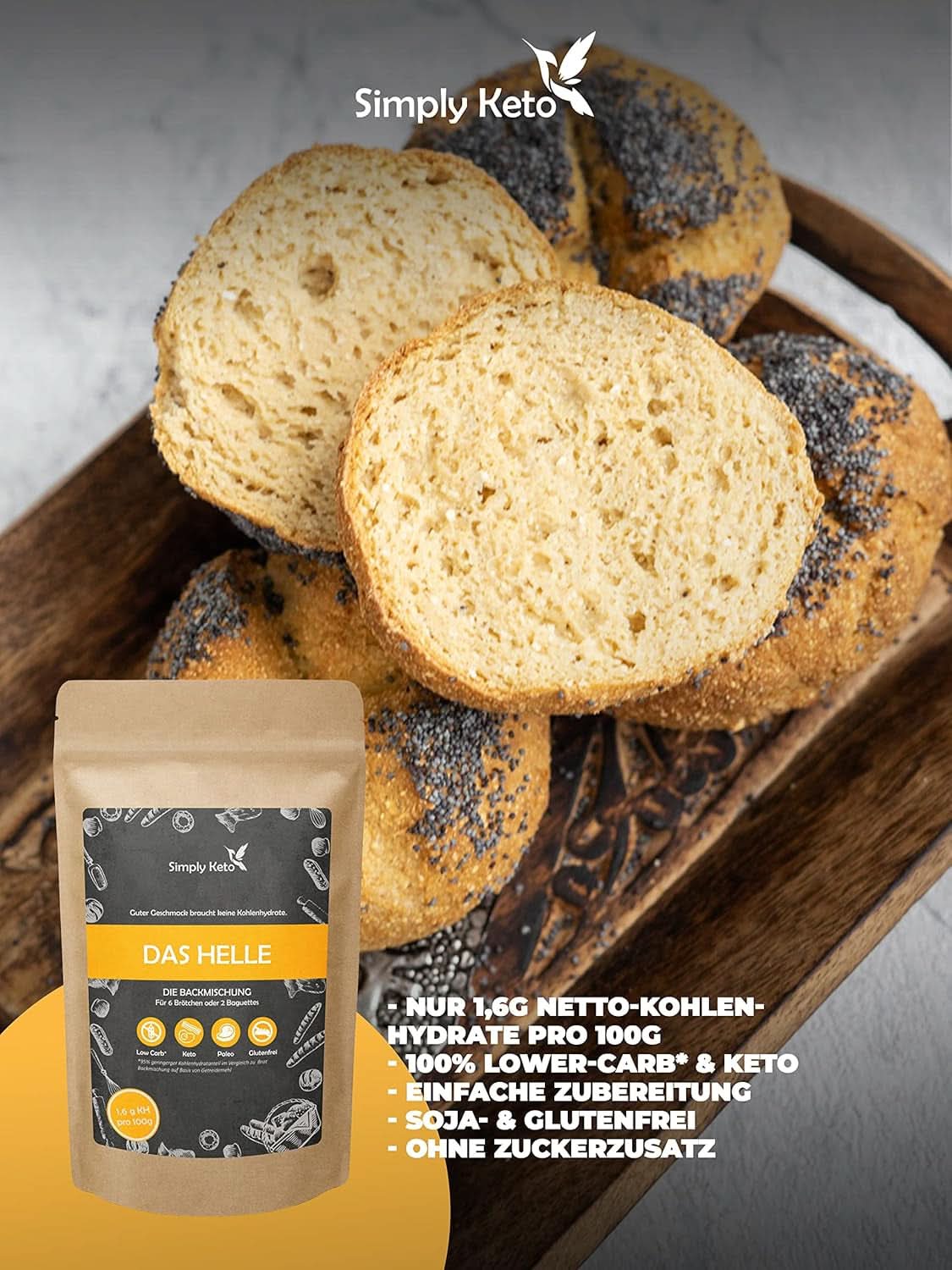 Pain Simply Keto The Light Lower Carb*, Mélange pour pain sans gluten, 260 grammes Kitchen Naty Shop