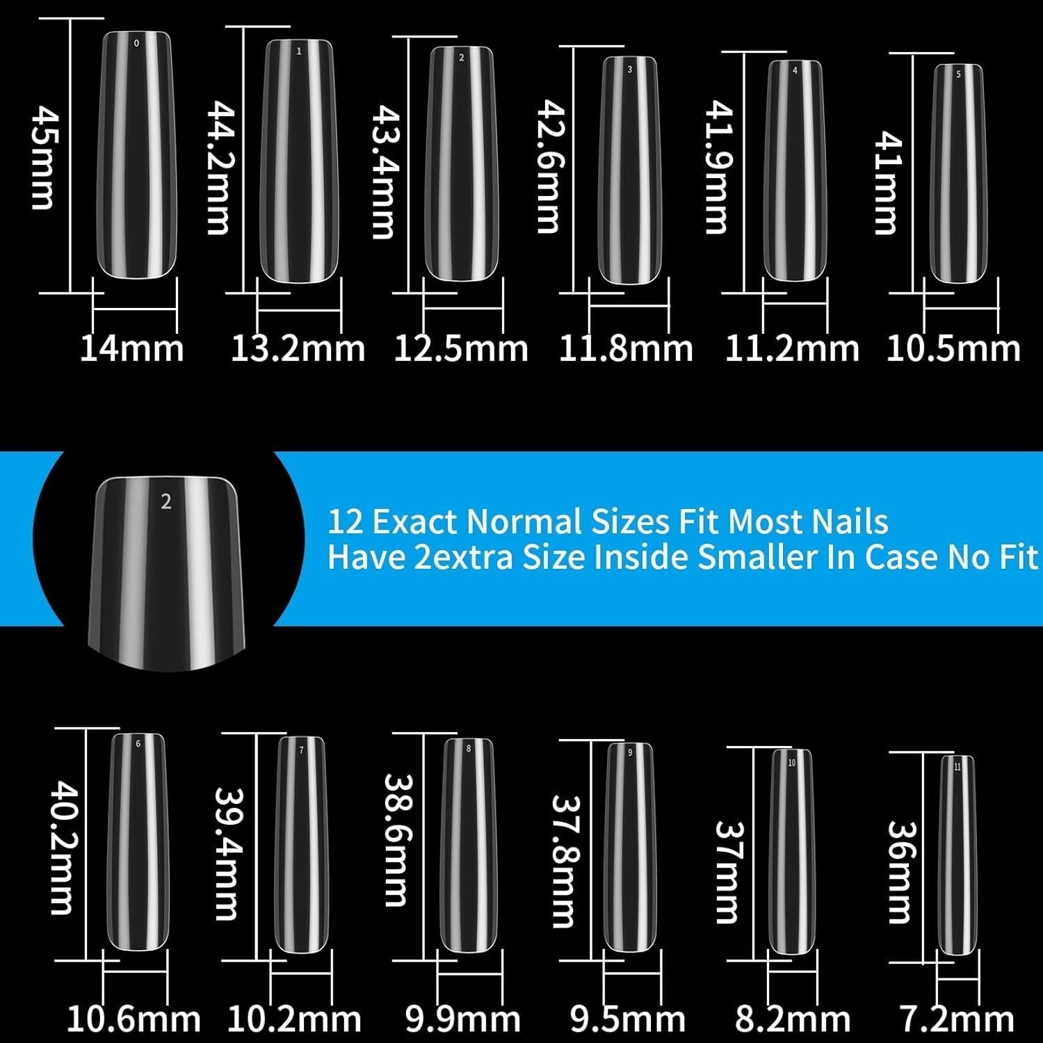 240pcs ongles artificiels clairs, faux ongles, ongles longs à couverture complète, pointes d'ongles ballerine, pointes d'ongles français à couverture complète pour manucure