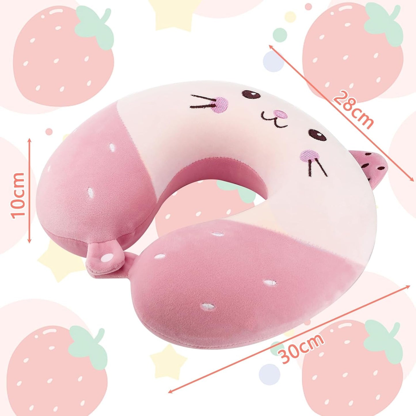 Litimkat Oreiller cervical pour enfants, oreiller de voyage portable, oreiller en mousse à mémoire de forme en forme de U, voyage, avion, voiture, train, bureau, maison, motif animal mignon, housse de coussin détachable (rose) Oreillers orthopédiques cervicaux Naty Shop