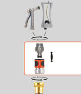 Gardena 39042-M Kit de démarrage à raccord rapide en métal pour tuyaux d'arrosage, raccords rapides et accessoires en quelques secondes, 4 pièces comprenant des adaptateurs anti-fuite pour prise et prise