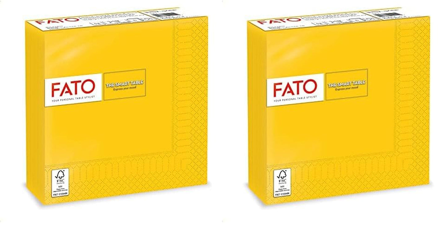 , Serviettes en papier jetables, idéales pour les déjeuners et buffets décontractés, paquet de 50 serviettes, taille 33 x 33, 4 plis, 2 épaisseurs, jaune, papier 100 % pure cellulose, certifié FSC