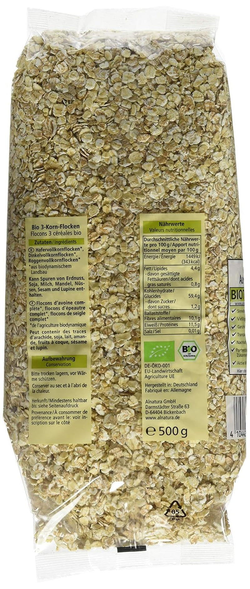 Flocken Bio aux 3 Corn, 500 G Céréales Naty Shop