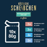Felix Delicious Nourriture humide pour chat tranchée en gelée, variété de saveurs d'eau, paquet de 6 (6 x 10 sachets de 80 g chacun)
