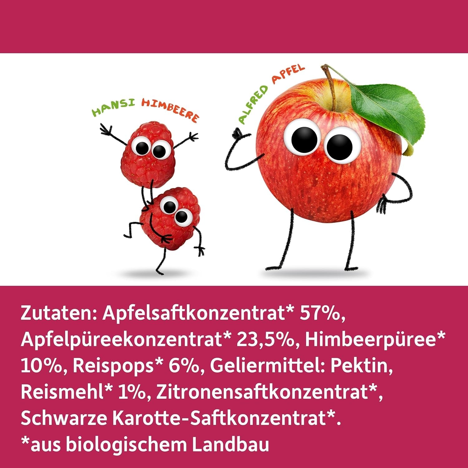 FRECHE FREUNDE Gelées de Fruits Bio, Sucettes Pomme, Framboise et Riz, Snack Sucré Fruité pour Enfants, Sans Gluten, Végétalien, Paquet de 20 (20 x 30g)