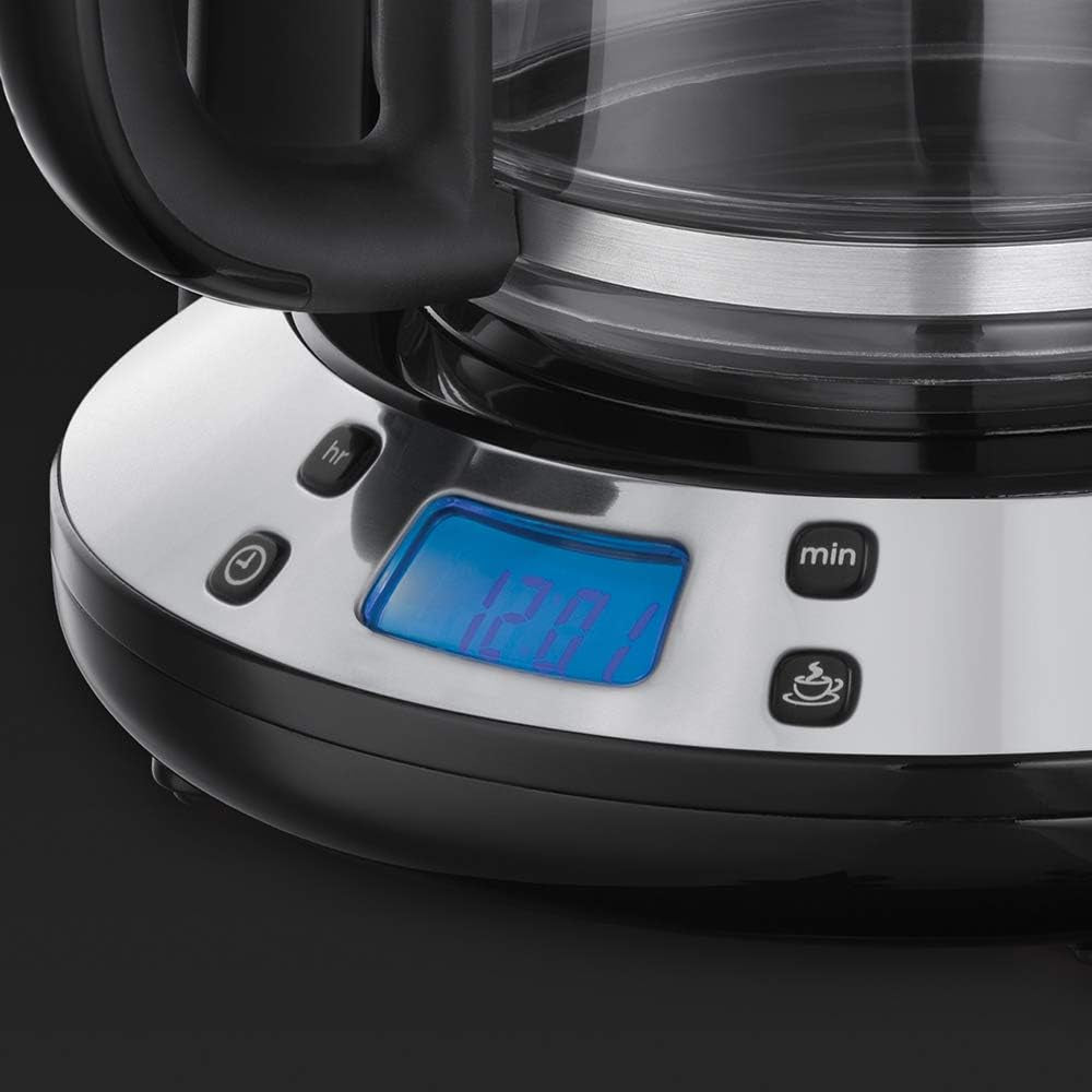 Russell Hobbs Cafetière [minuterie numérique, pomme de douche pour une extraction et un arôme optimaux] Colors+ Creme (1 à 10 tasses, carafe en verre 1,25 L, plaque chauffante, 1100 W) Cafetière à filtre 24033-56