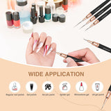 Lot de 5 pinceaux à ongles pour contour des ongles, ensemble de pinceaux de conception de peinture, outil de dessin de pointe d'ongle pour lignes longues, détails fins, dessin fin en taille 6/9/12/15/18 mm, noir