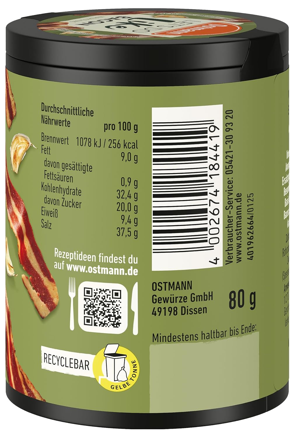 Ostmann Gewürze - Faisons comme du bacon | Bacon-Geschmack pour produits à base de viande non comestibles | Gewürzsalz pour tofu et plats végétariens/végétaliens | 80 g dans une barre de recyclage Metalldose