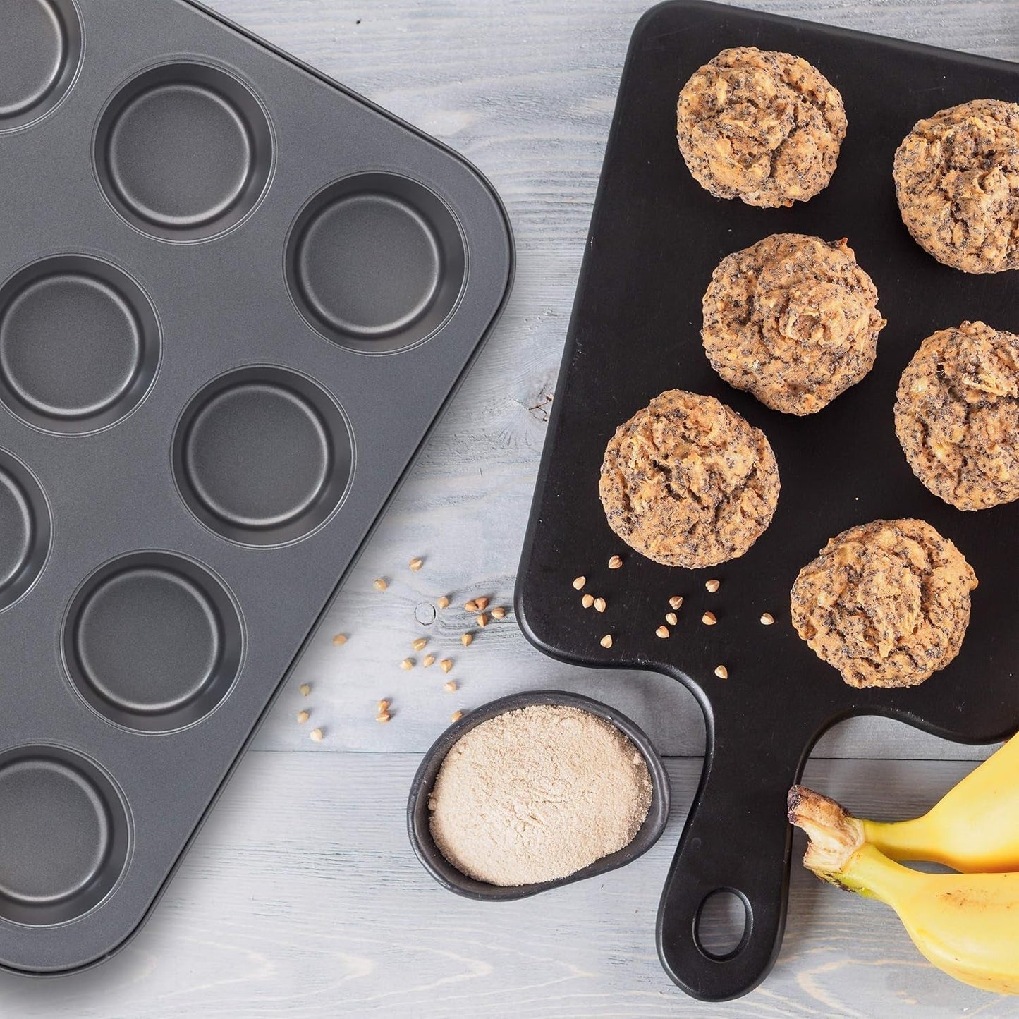 Relaxdays Muffinform, 2Er Set, 12Er Muffinbleche, Antihaftbeschichte, Carbonstahl, Muffins & Cupcakes, Ø 6,5 Cm, Blé, 10030825 Moules et plaques pour pâtisserie Naty Shop