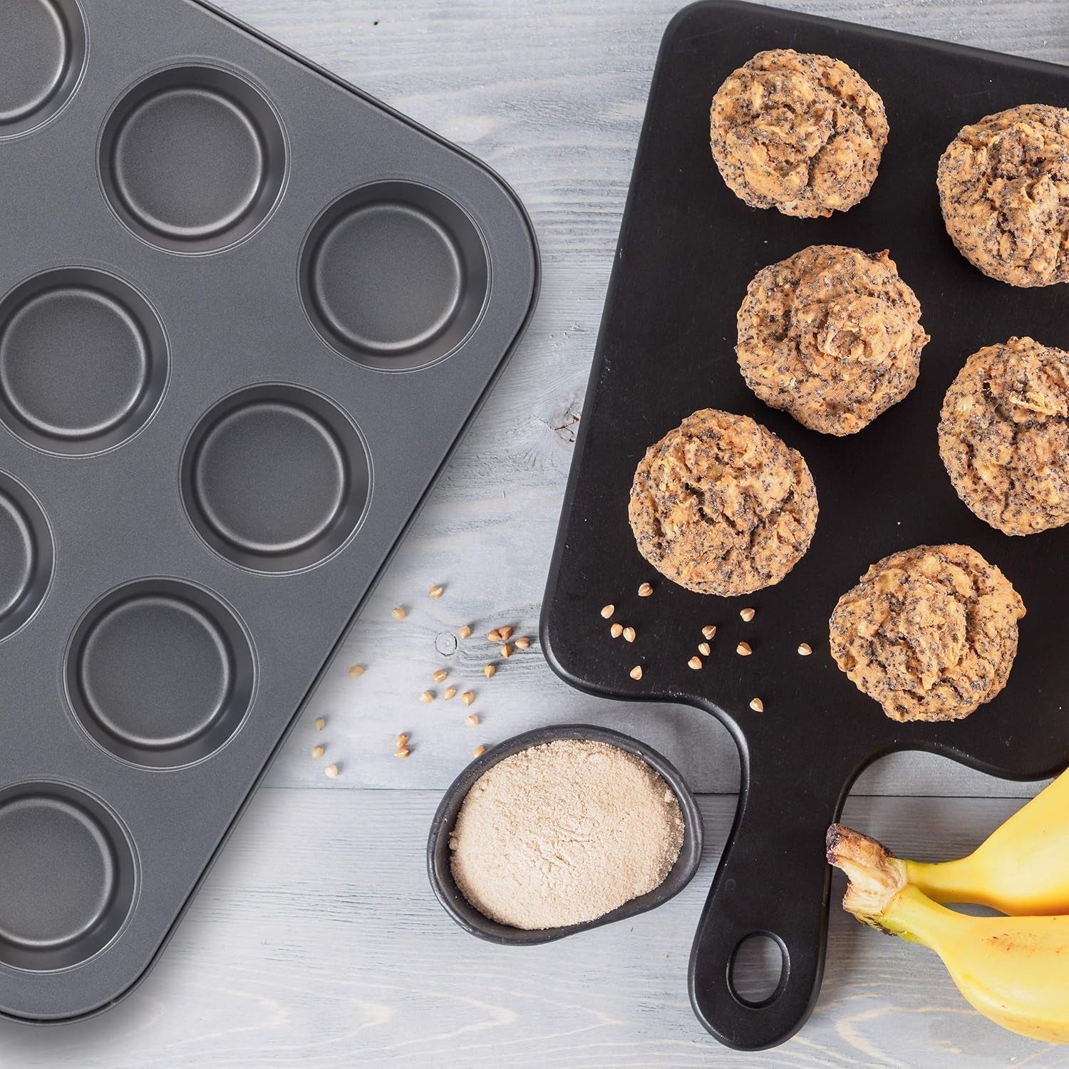 Relaxdays Muffinform, 2Er Set, 12Er Muffinbleche, Antihaftbeschichte, Carbonstahl, Muffins & Cupcakes, Ø 6,5 Cm, Blé, 10030825 Moules et plaques pour pâtisserie Naty Shop