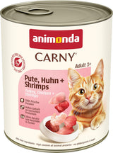 Animonda Carny nourriture humide pour chat dinde + poulet + crevettes (6 x 800g), nourriture humide sans céréales et sans sucre avec des ingrédients de viande fraîche