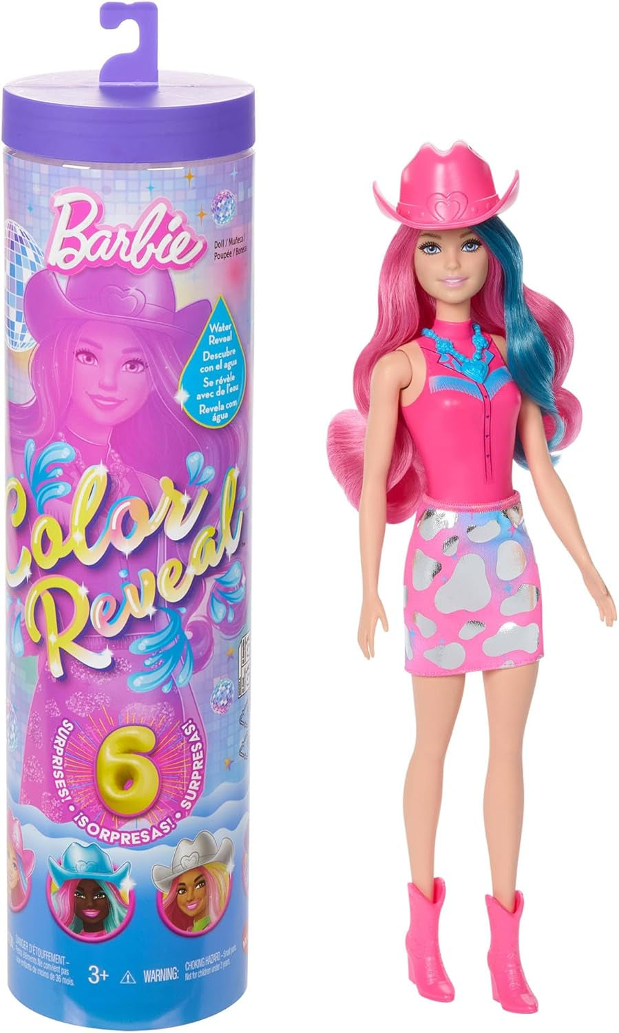 Poupée mannequin Barbie Color Reveal et accessoires avec 6 surprises, série Disco Star avec paillettes métalliques et haut à couleur changeante (les styles peuvent varier), JCP01 Naty Shop Dolls Titre par défaut