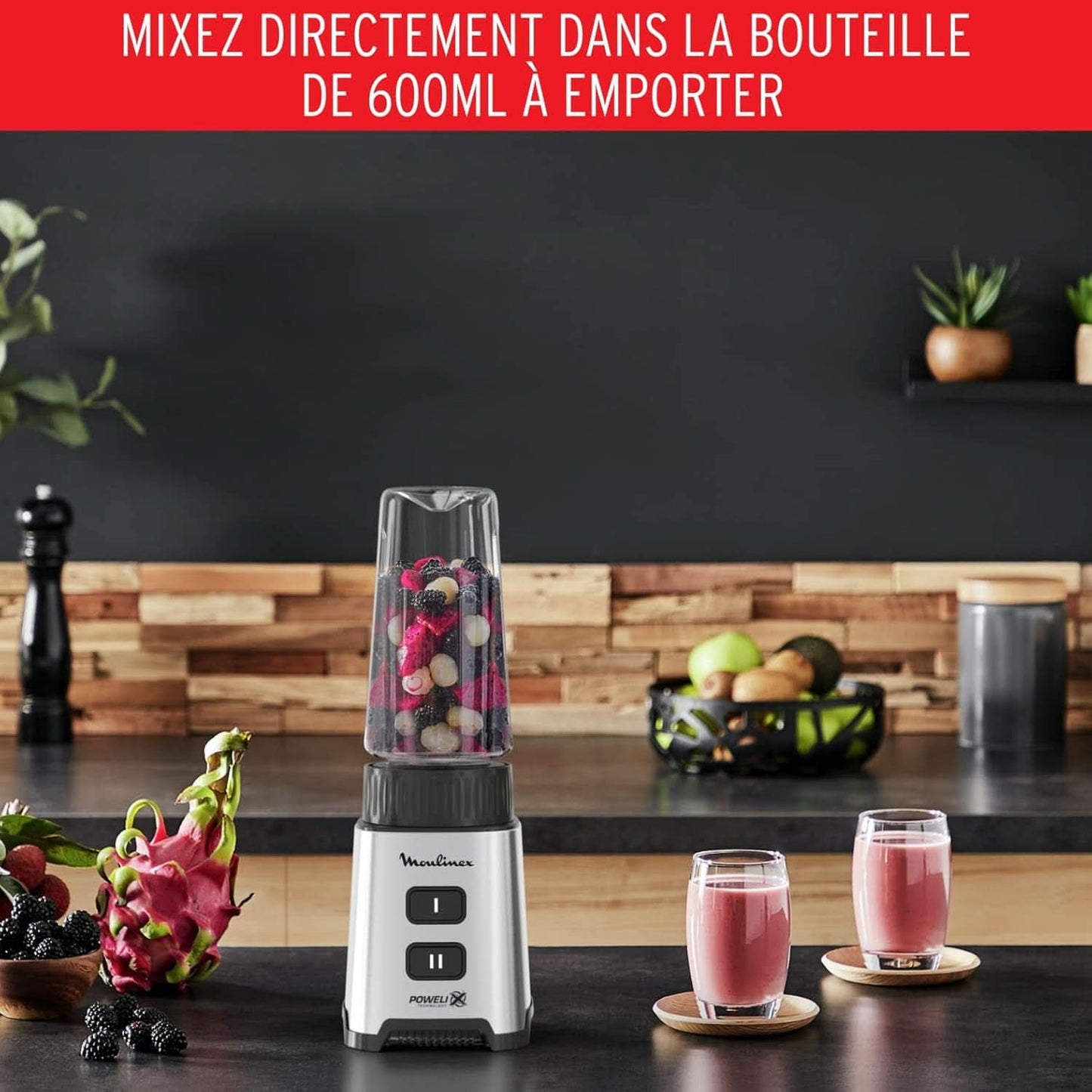 Blender Pulseo LM17GD, 400 W, 4 lames, 700 Ml, récipient Portable 600 Ml cuisine Naty Shop
