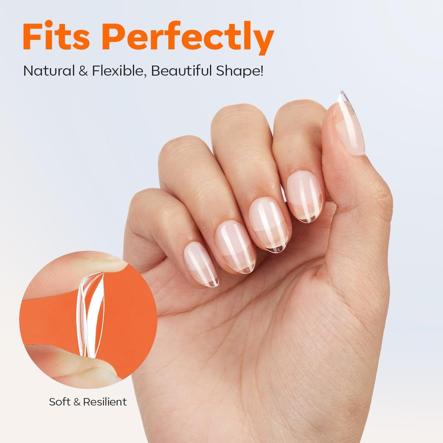 Modelones Nail Tips 216 pièces – Ensemble de pointes d'ongles à couverture complète, ensemble de pointes en gel souple, pointes d'ongles en résine PMMA pré-polissage, colle DIY sur ongles artificiels Nail Art, amandes courtes XS