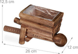 Relaxdays Brouette Jardinière, Lot de 2, Décoration de Jardin, H x L x P : 12,5 x 26 x 12 cm, Chariot à Fleurs pour Planter, Bois, Naturel
