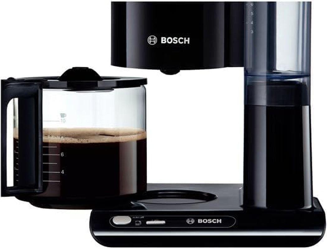 Bosch Styline TKA8013 Machine à expresso à filtre, capteur d'arôme, carafe en verre de 1,25 L, 10-15 tasses, arrêt automatique, système de détartrage, système anti-goutte, porte-filtre rotatif, 1160 W, noir