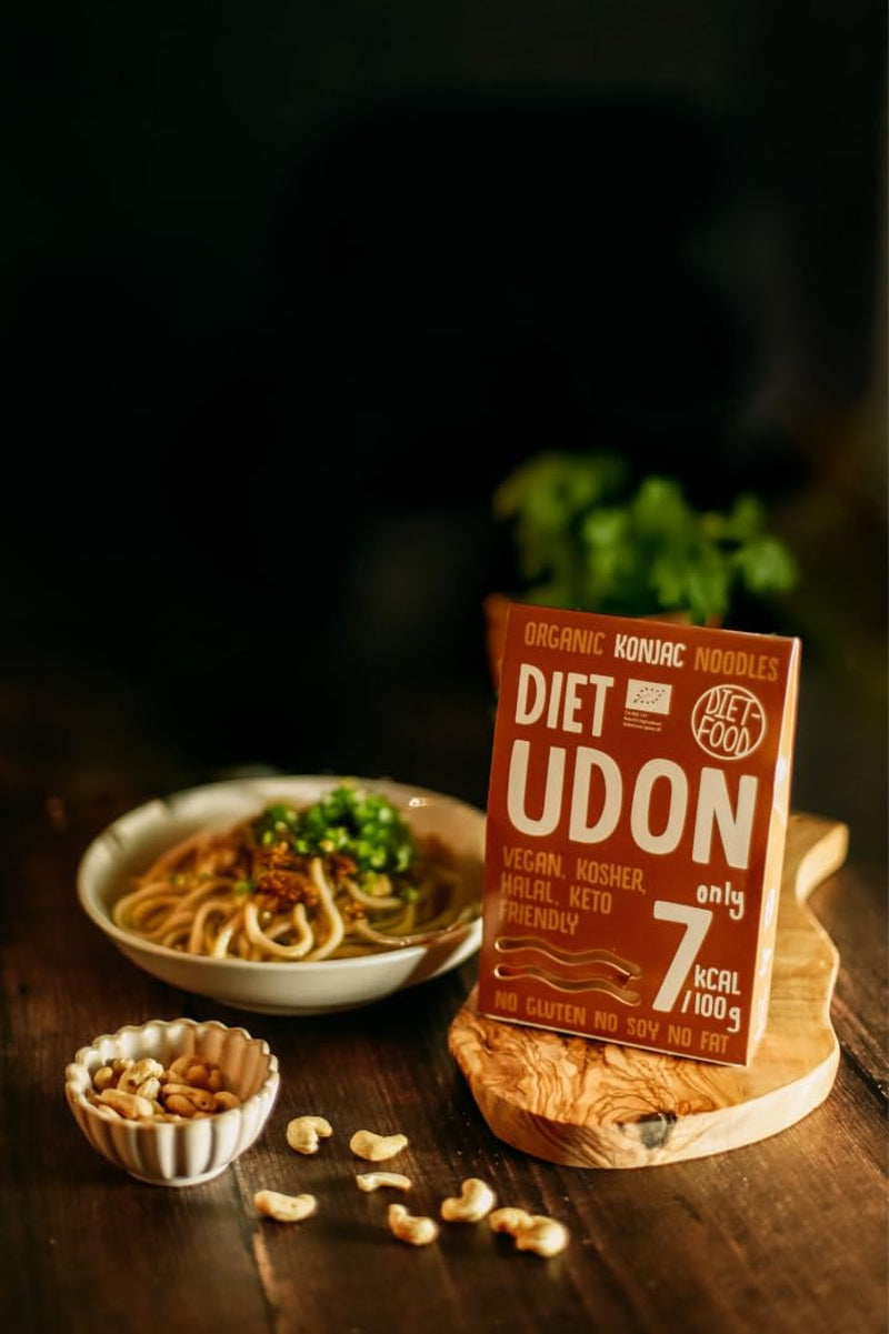 Nouilles de Konjac Udon Shirataki Bio 385g - Faibles calories, sans gluten, végétaliennes - à base de racine de konjac, riche en fibres DIET-FOOD