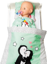 Heless 1181 - Combinaison de poupée motif pingouin à pois en velours doux avec broderie de haute qualité, taille 28-35 cm