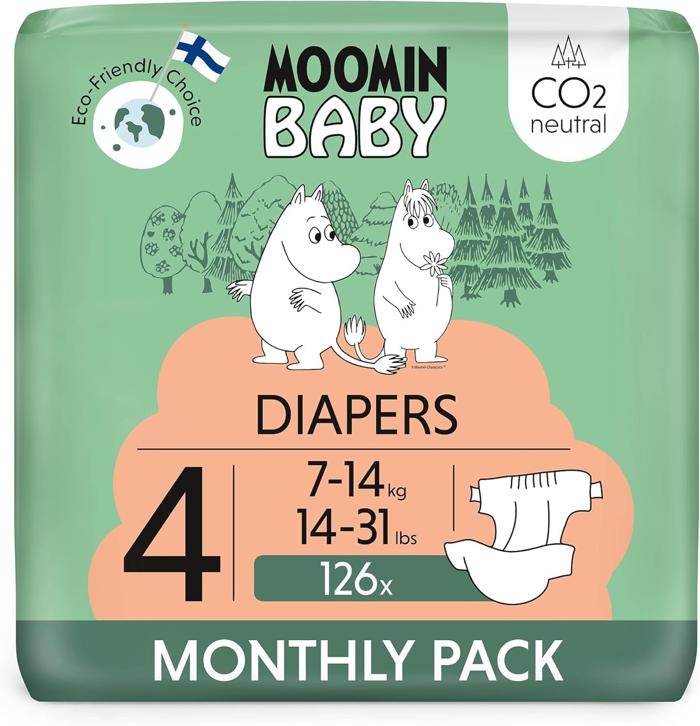 Couches Moomin Baby Eco, taille 3, 5-8 kg, 48 pièces, couches souples de qualité supérieure | Doux et agréable pour la peau, respirant, absorbant, sans produits chimiques inutiles |