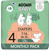 Couches Moomin Baby Eco, taille 3, 5-8 kg, 48 pièces, couches souples de qualité supérieure | Doux et agréable pour la peau, respirant, absorbant, sans produits chimiques inutiles |