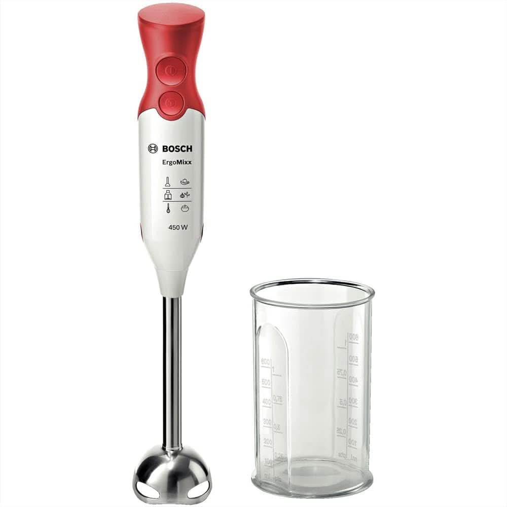 Hausgeräte MSM64110 Batteur sur socle ergonomique avec Edelstahl-Mixfuß Quattroblade (450 W) Rot, Weiß Kitchen Naty Shop