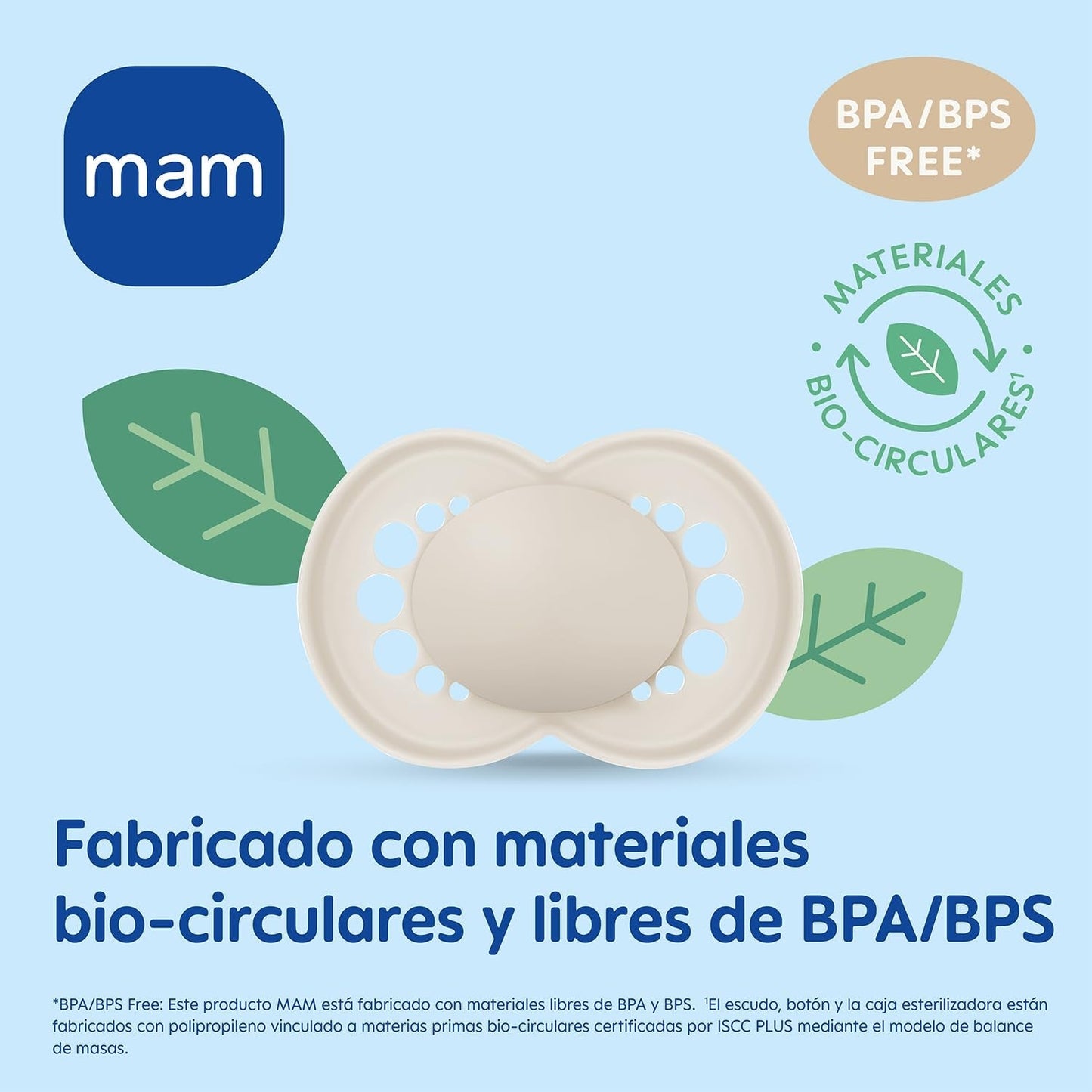 Sucette MAM à partir de 6 mois avec tétine symétrique, plate et flexible, en silicone souple, facile à utiliser, avec boîte auto-stérilisante, Originale, Bleu clair, 2 pièces