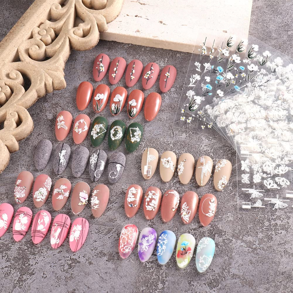 4 Blatt 3D Nagelsticker Frühling Blume Nagelaufkleber 5D Stereoskopisch Selbstklebend Nail Art Sticker Décoration Nageldesign Zubehör