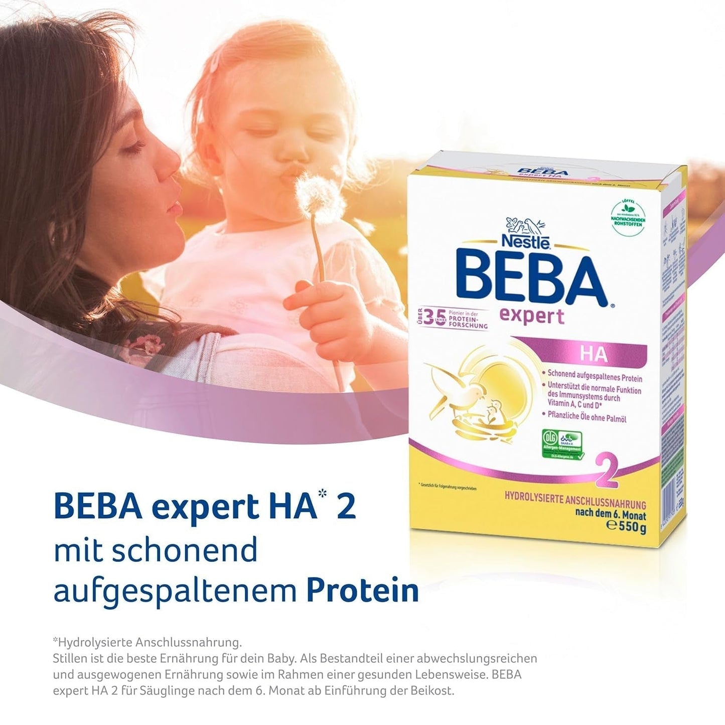 BEBA Expert HA 2 Lait de suite après 6 mois, aliment bébé aux protéines hydrolysées, lactose uniquement, sans huile de palme, lot de 6 (6 x 550 g) Naty Shop