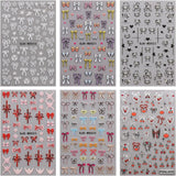 JMEOWIO Nagelsticker Bunte Herz Schleife 6 Blatt Nail Art Sticker Selbstklebend Nagelaufkleber Dekoration Nageldesign Zubehör
