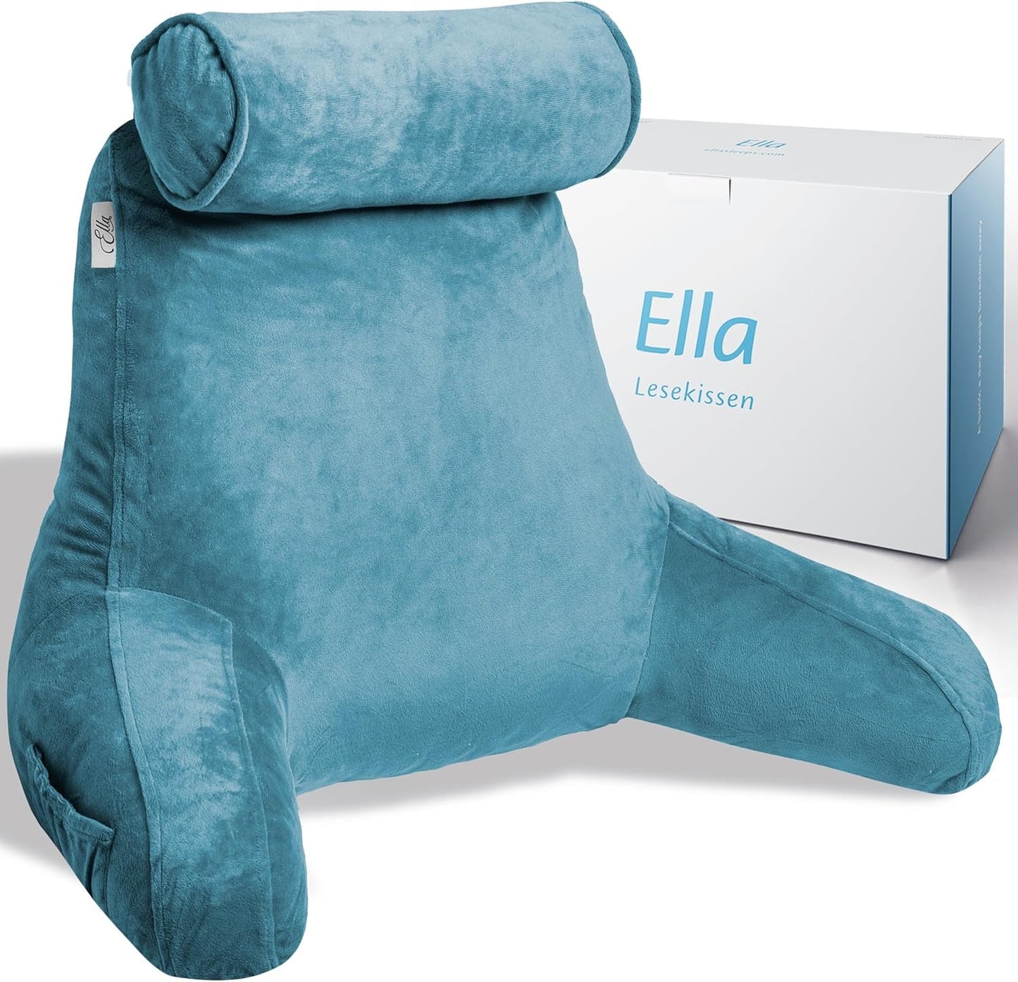 Ella Oreiller de lecture pour lit et canapé avec tour de cou amovible – Oreiller de dos pour lit – Oreiller de lecture en mousse à mémoire de forme avec accoudoirs, idéal pour lire, regarder la télévision, se détendre ou comme soutien du dos – Gris
