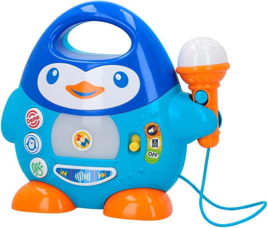 Lecteur de musique karaoké WinFun, design pingouin, avec lumières clignotantes et effets d'écho, en bleu, style ludique, connexion USB Baby Toys Naty Shop Default Title