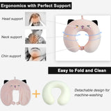 Oreiller cervical pour enfants, pour avion, voiture, train, voyage, adulte, mousse à mémoire de forme, motif animal mignon, oreiller en forme de U, housse amovible (rose 2) Oreillers cervicaux orthopédiques Naty Shop