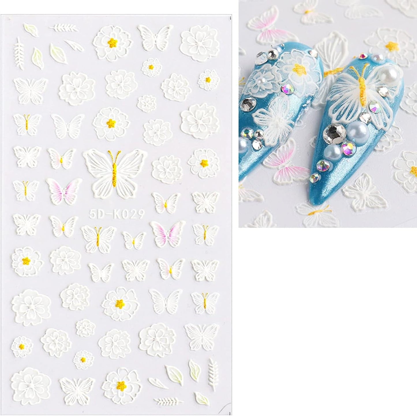 JMEOWIO Autocollants de manucure 3D en forme de fleurs pour nail art