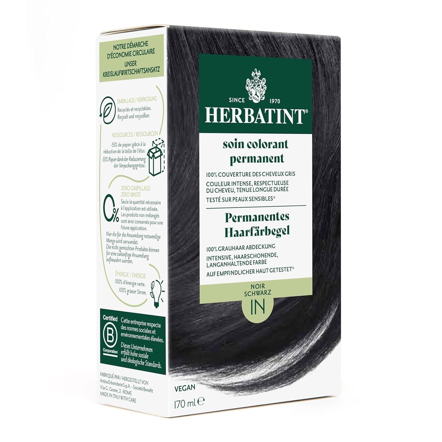 Gel colorant capillaire permanent 6N blond foncé - 170 ml I Sans ammoniaque, couverture à 100% des cheveux gris I Testé sur peaux sensibles, aux 8 extraits de plantes