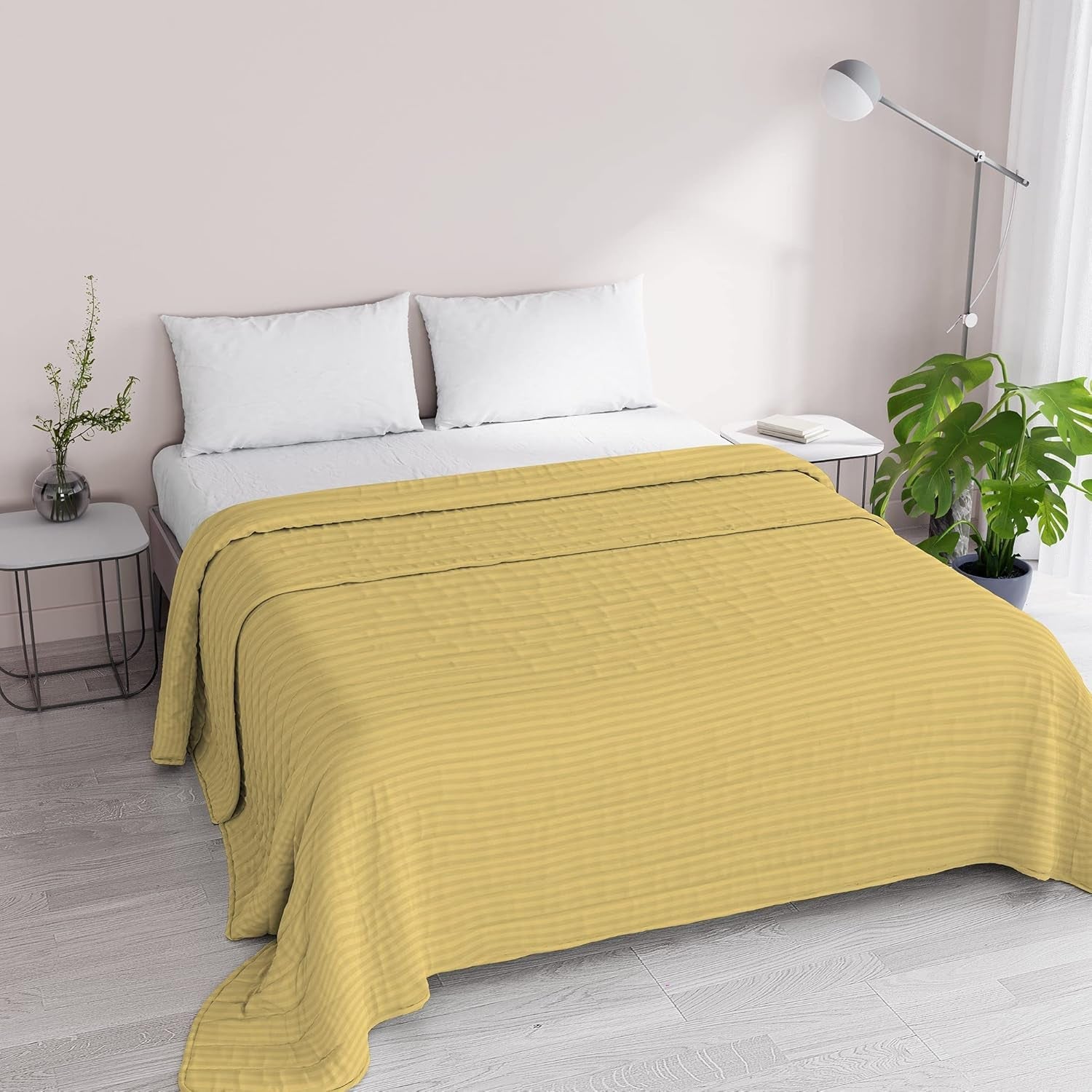 Couette d'été Satin Rayures, polyester, crème, 260X250 Cm Couettes et couettes Naty Shop Jaune 260X250 Cm