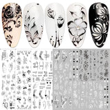 JMEOWIO Nagelsticker Blumen 10 Blatt Nagelaufkleber Selbstklebend Noir Blanc Fleur Nail Art Autocollant Décoration Nageldesign Zubehör