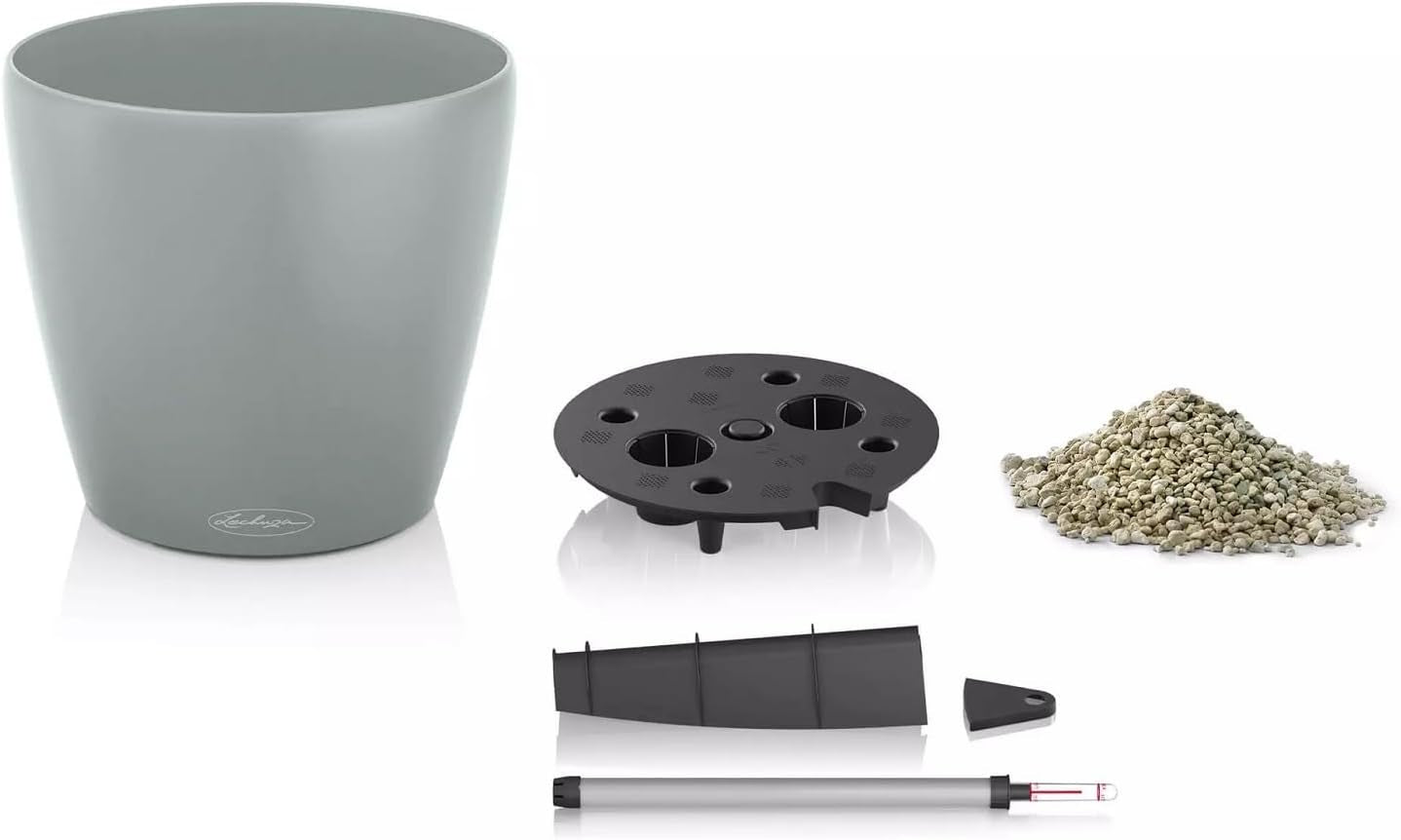 LECHUZA Pot de Fleur Classico Color ECO 35 Gris Clair avec Système d'Arrosage et Indicateur de Niveau d'Eau | Fabriqué en plastique 100 % recyclé | Finition mate | Ø 34,5 x 32,5 cm | 18930