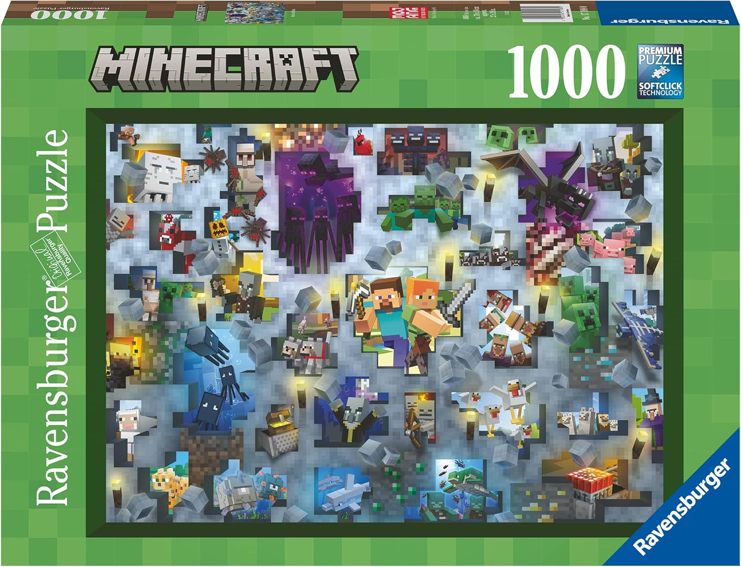 Ravensburger Puzzle 12000422 - Minecraft Mobs - Puzzle Minecraft 1000 pièces pour adultes et enfants à partir de 14 ans Puzzle Naty Shop Pixelate