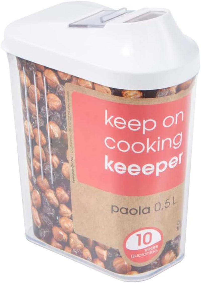 boîte verseuse keeeper pour fournitures sèches, couvercle doseur réglable en continu, plastique, 500 ml, 8 x 4,5 x 15 cm, Paola, blanc Boîtes de conservation des aliments Naty Shop 500 Ml