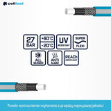Kit de tuyaux d'arrosage Cellfast Ideal, robuste, flexible, 4 brins, arroseur, résistant aux UV et aux algues, technologie Reach, 27 bar, -20/+60° courte durée, 1/2", 20 m