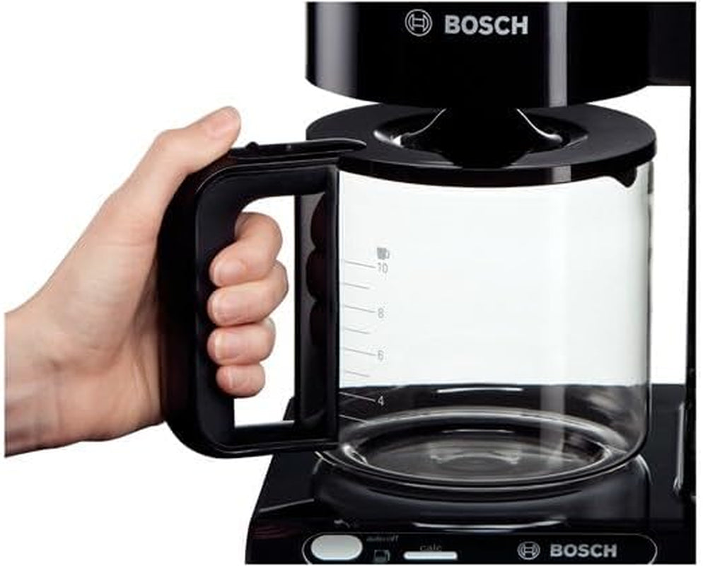 Bosch Styline TKA8013 Machine à expresso à filtre, capteur d'arôme, carafe en verre de 1,25 L, 10-15 tasses, arrêt automatique, système de détartrage, système anti-goutte, porte-filtre rotatif, 1160 W, noir
