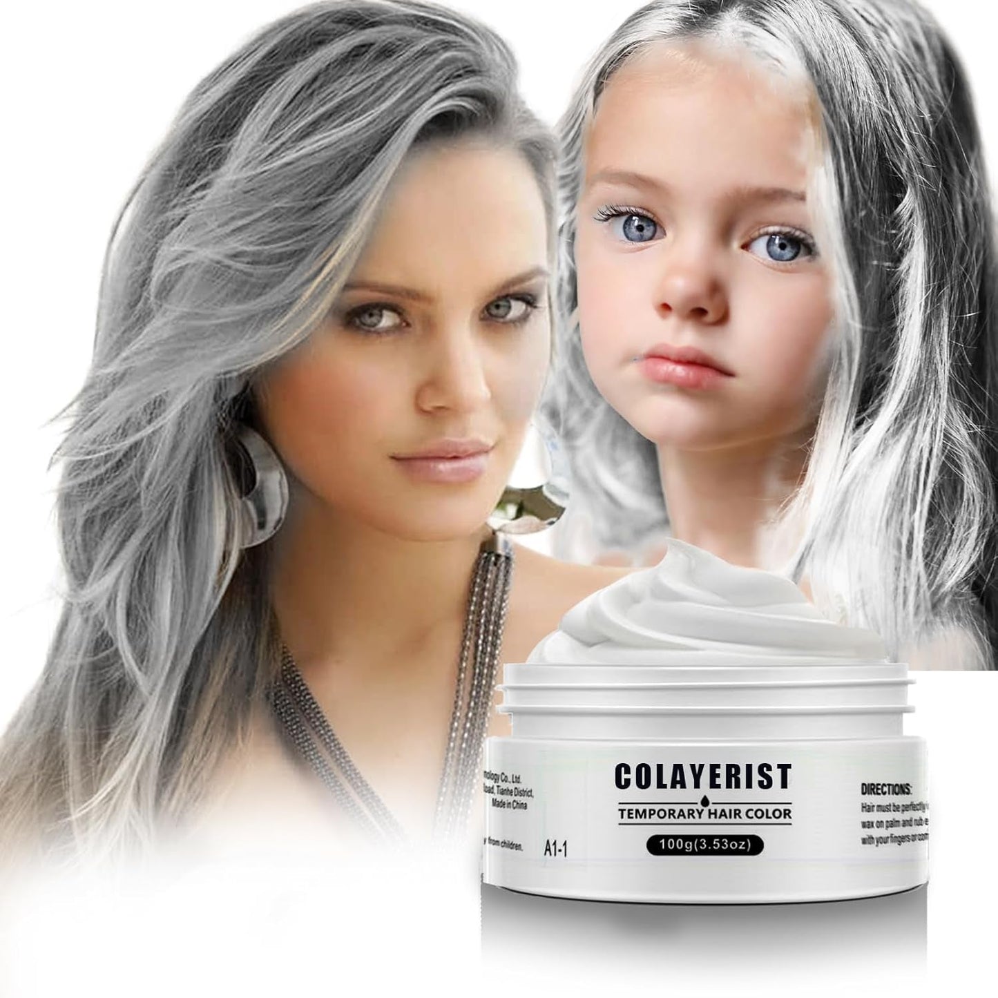 COLAYERIST Cire colorante temporaire lavable pour cheveux noirs pour hommes et femmes Mascara capillaire pour fête ou cosplay Produits de coloration capillaire sans dégâts Naty Shop Blanc