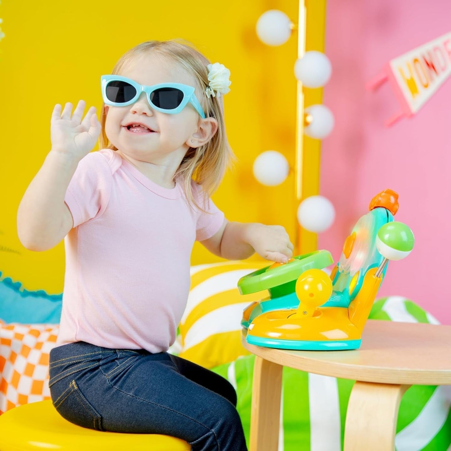 Bright Starts, volant jouet, pilote lumières et couleurs, avec musique, bruits de voiture, clignotants, levier de vitesses et plus Bebe Naty Shop Jouets