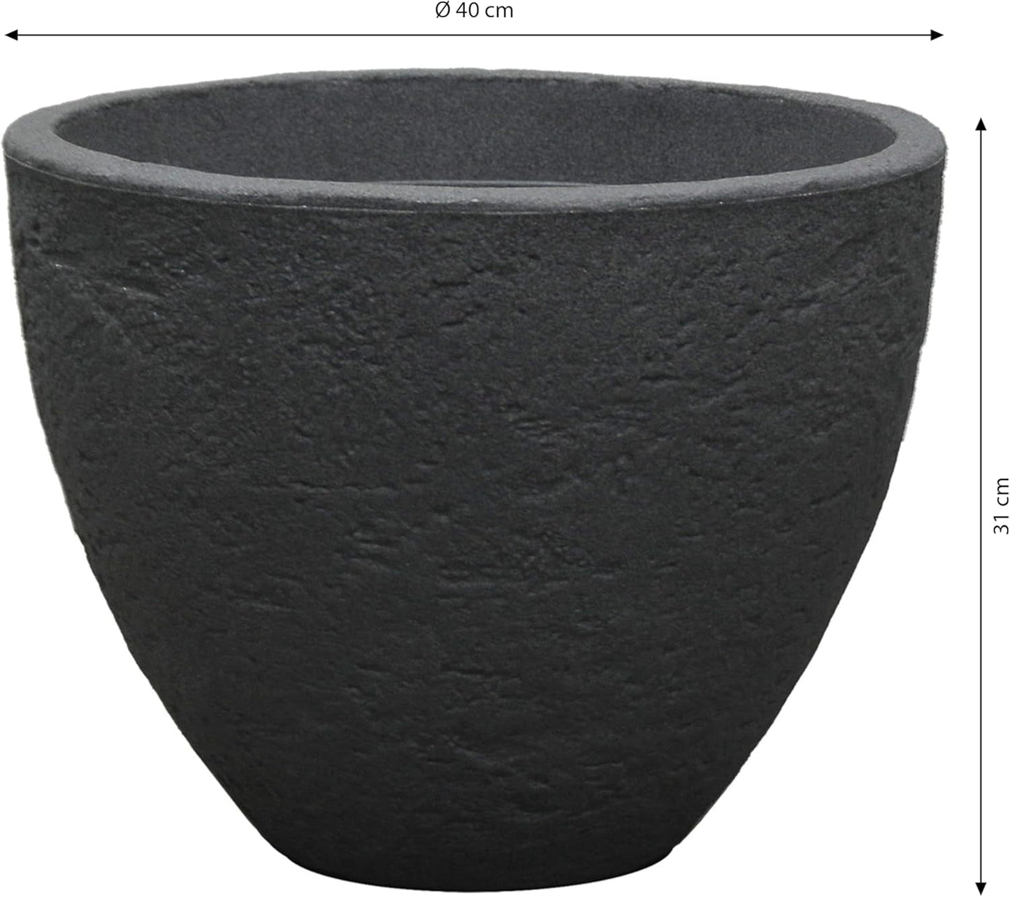 Pot en pierre Dehner, Ø 40 cm, hauteur env. 31 cm, plastique, anthracite