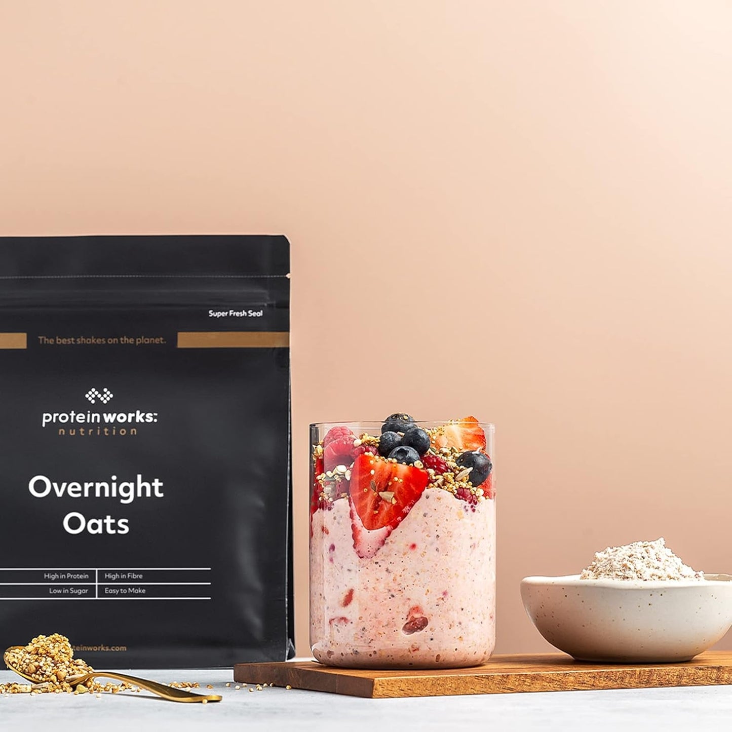 Gruau de nuit avec protéines | Chocolat noir et framboise | Petit-déjeuner riche en protéines | Collation à faible teneur en sucre | Gruau à faible IG | 500g